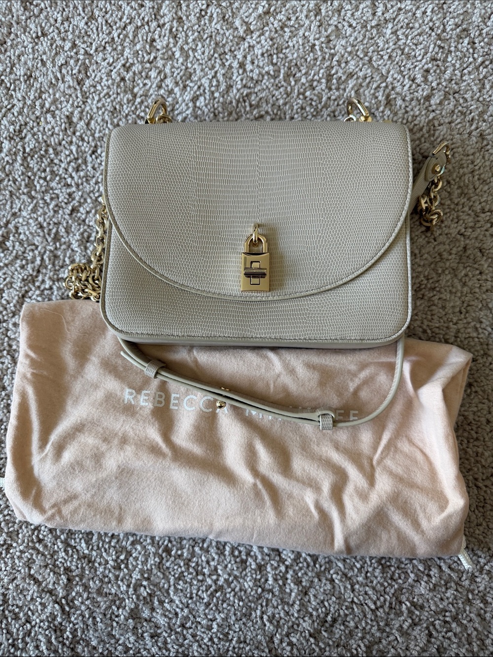 Rebecca Minkoff Cream Textured Leather Crossbody Bag with Gold Hardware